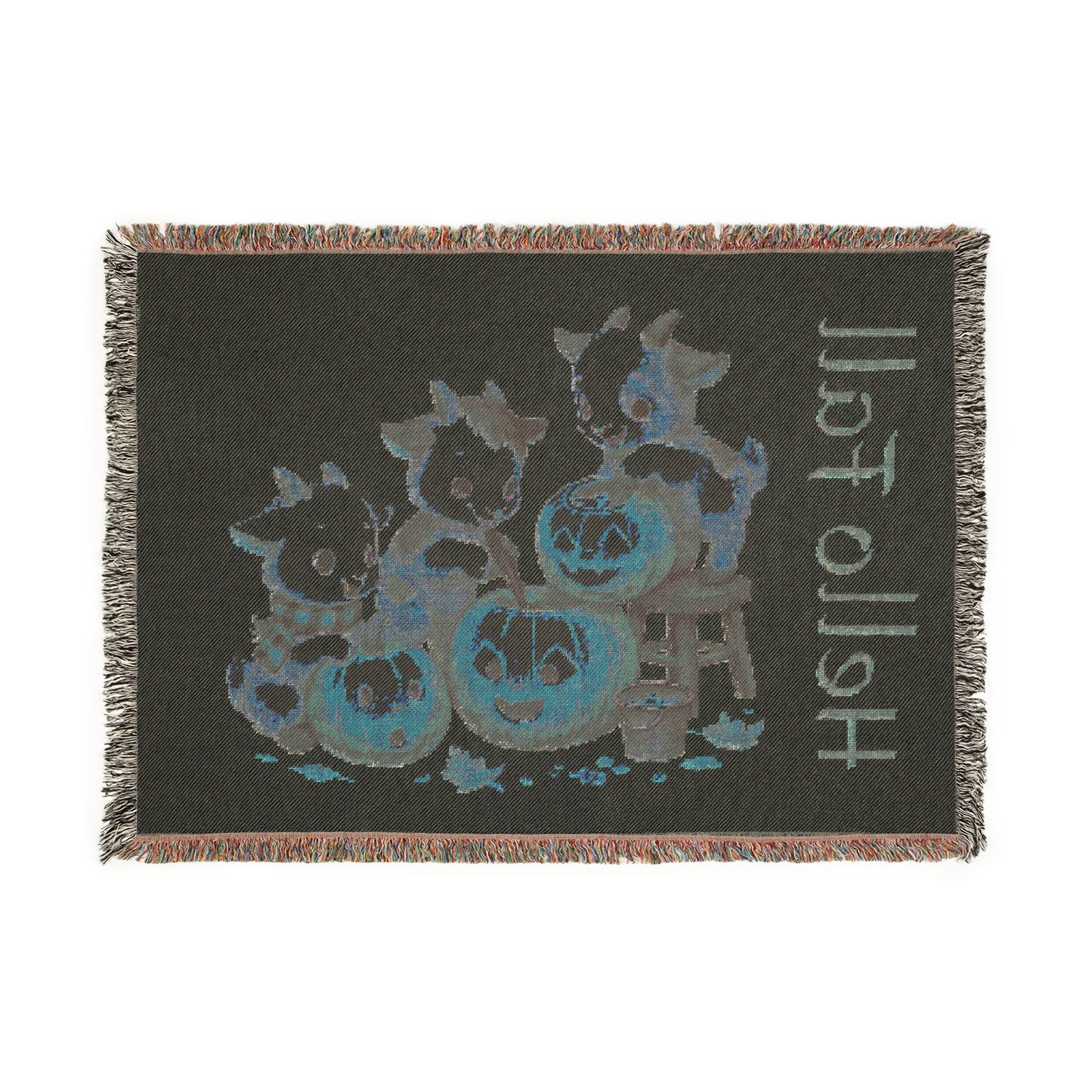 Woven Throw Blanket - "Hello Fall, Baby Goats & Pumpkins"