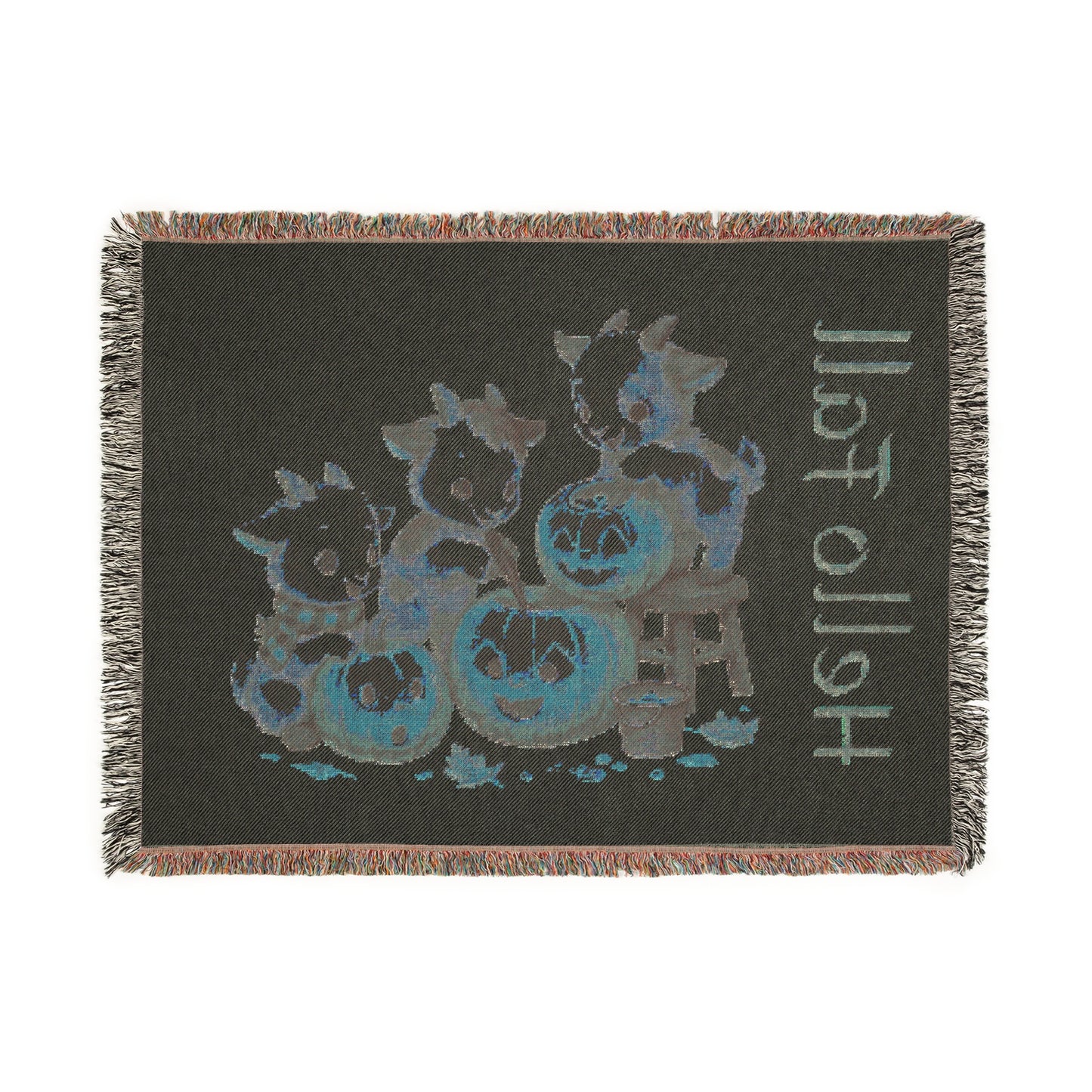 Woven Throw Blanket - "Hello Fall, Baby Goats & Pumpkins"