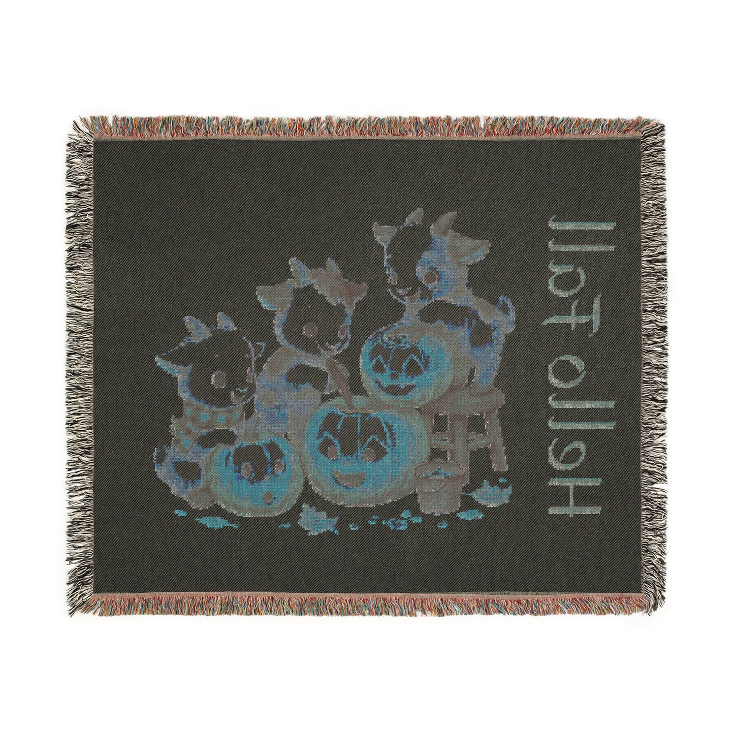 Woven Throw Blanket - "Hello Fall, Baby Goats & Pumpkins"