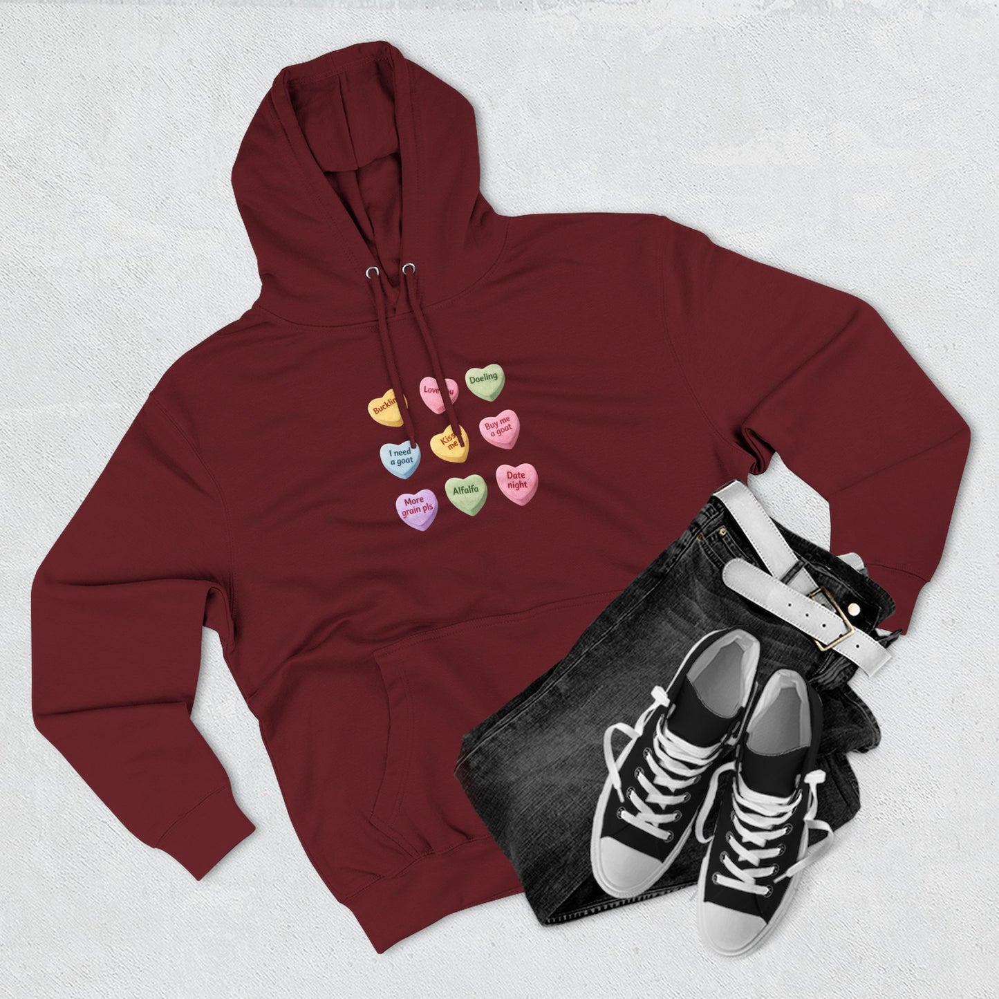 Three-Panel Fleece Hoodie - "Candy Hearts"