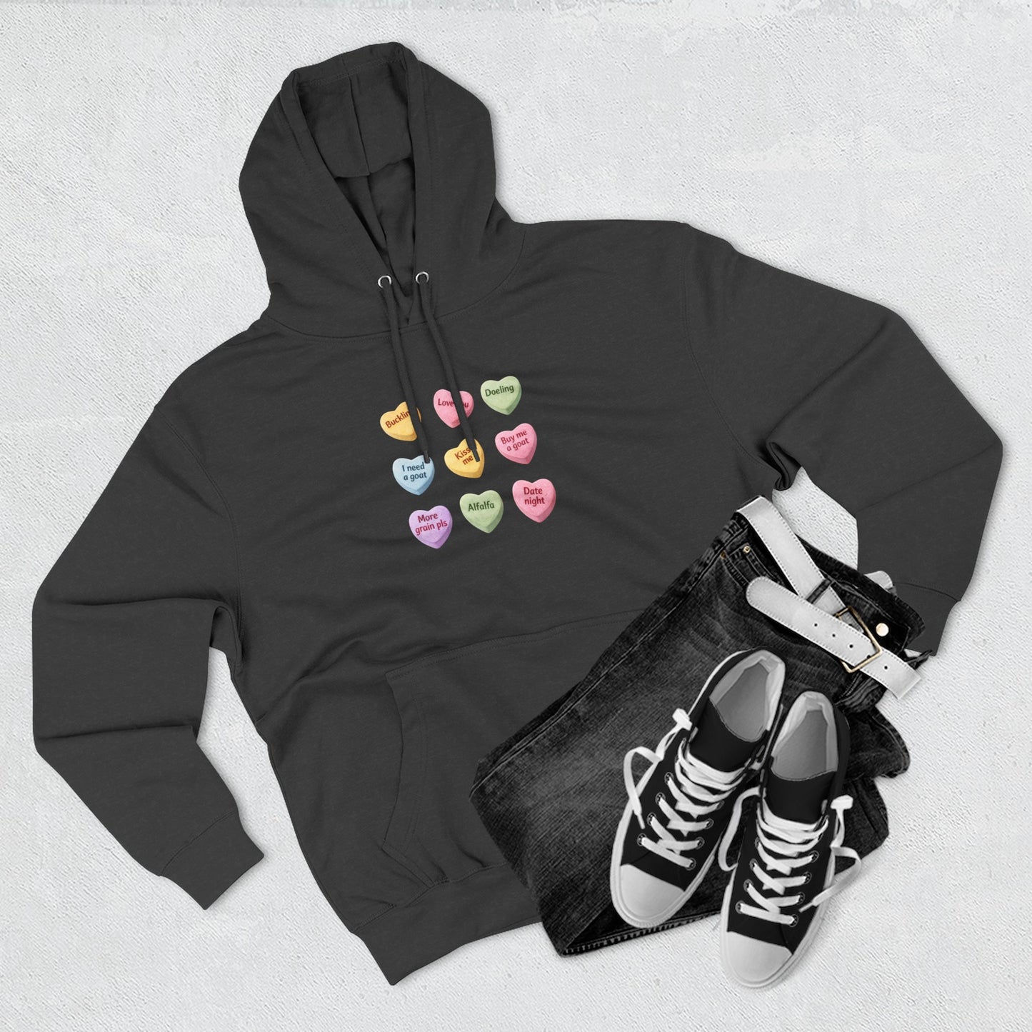 Three-Panel Fleece Hoodie - "Candy Hearts"