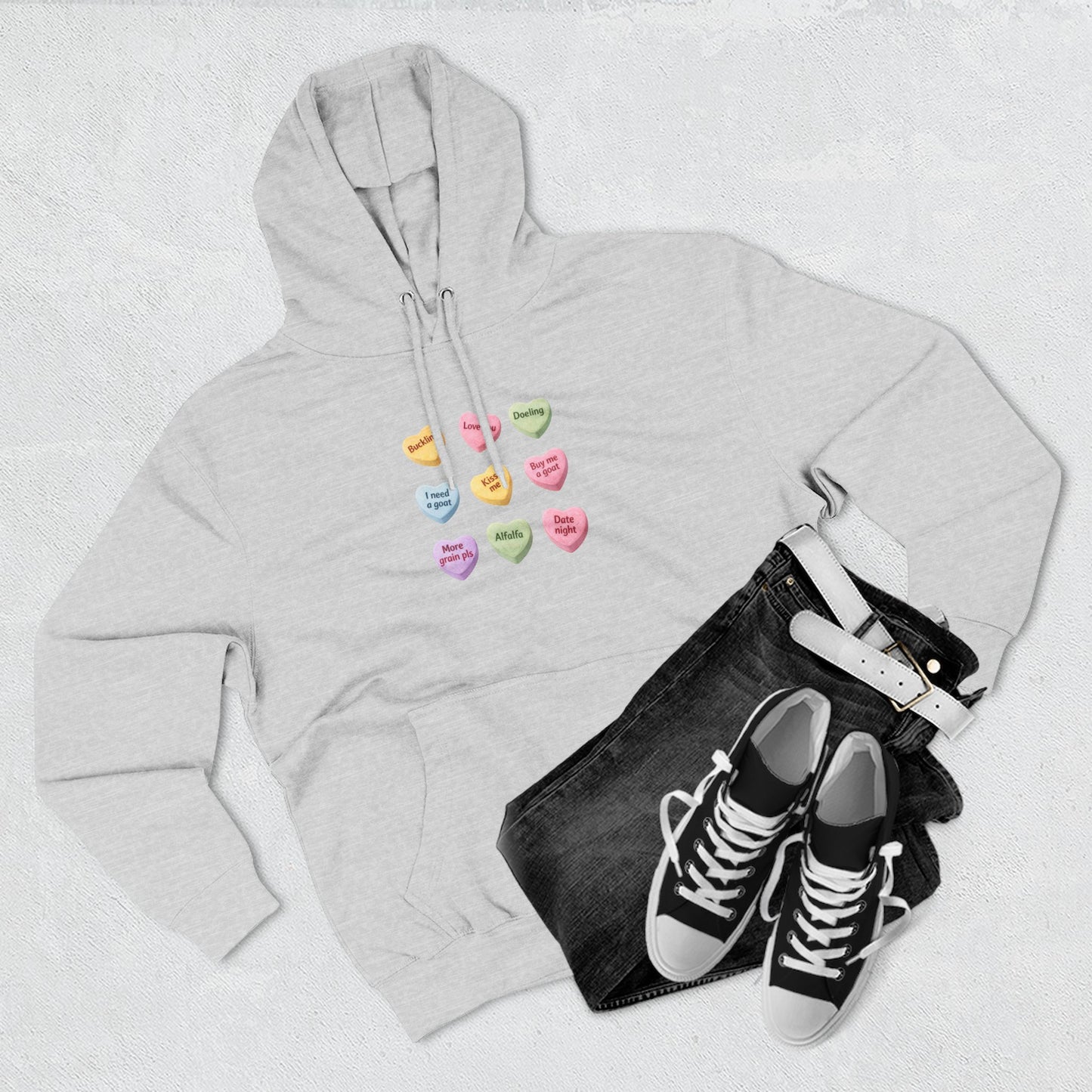 Three-Panel Fleece Hoodie - "Candy Hearts"