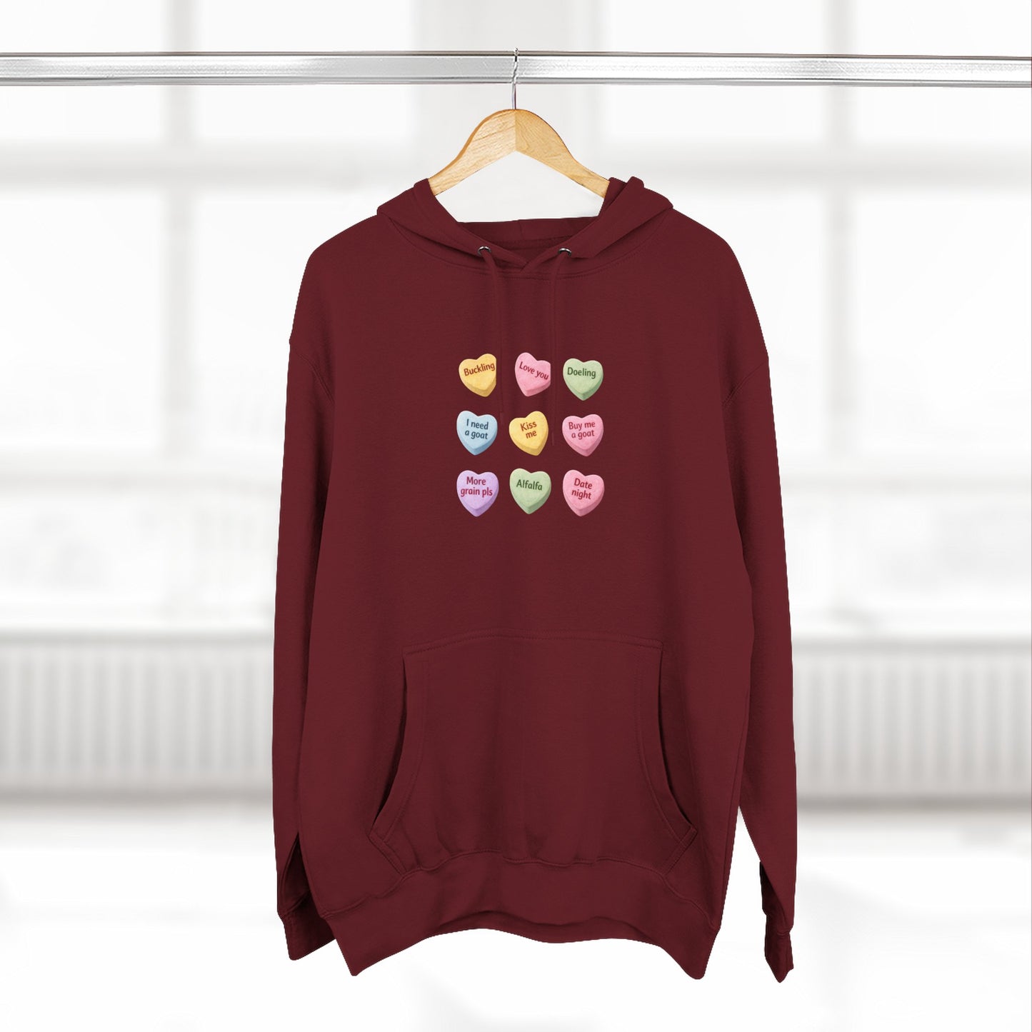Three-Panel Fleece Hoodie - "Candy Hearts"
