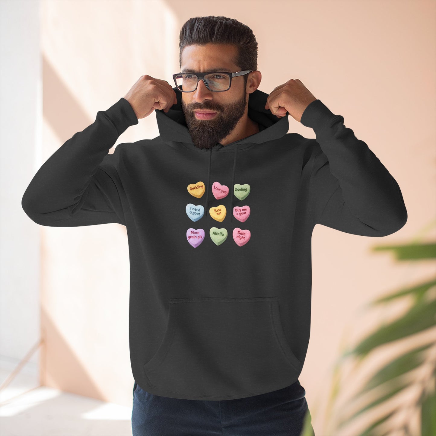 Three-Panel Fleece Hoodie - "Candy Hearts"